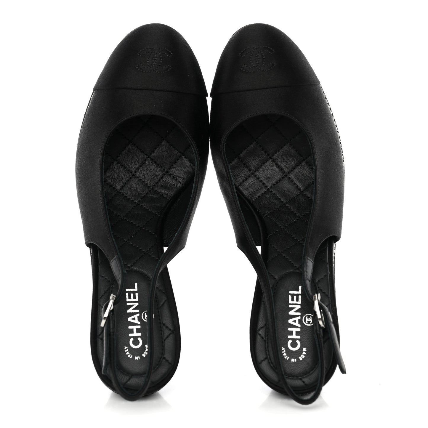 Silk Crystal Embellished Cap Toe CC Slingback Pumps 36.5 Black