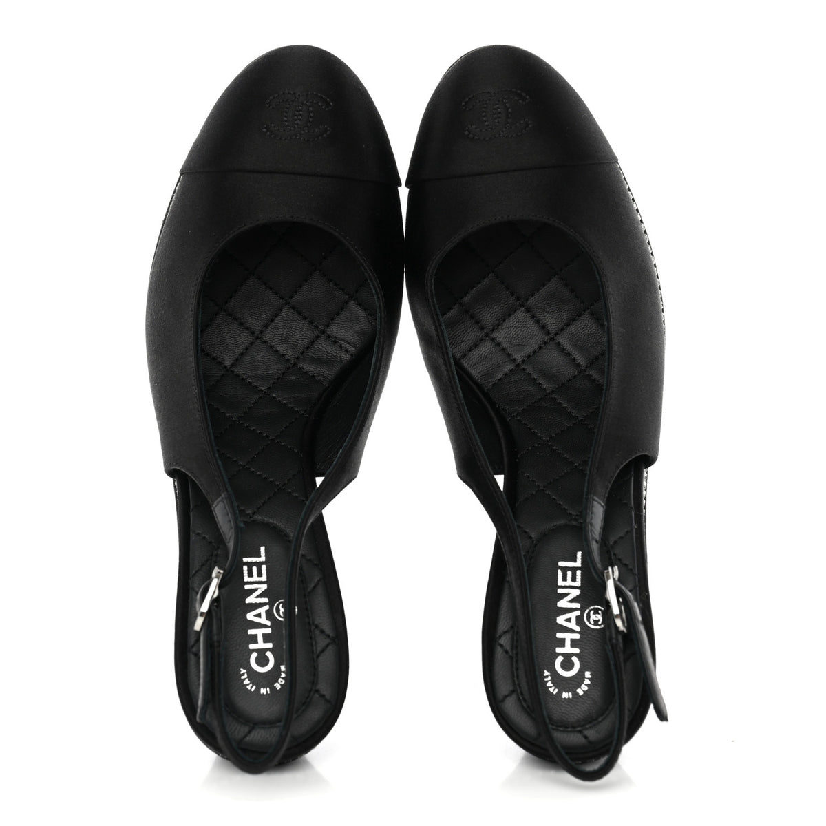 Chanel Silk Crystal Embellished Cap Toe CC Slingback Pumps 36.5 Black 5 of 10