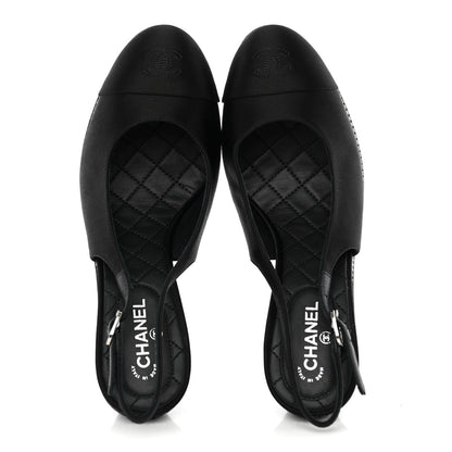 Chanel Silk Crystal Embellished Cap Toe CC Slingback Pumps 36.5 Black 5 of 10