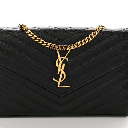 Saint Laurent Grain De Poudre Matelasse Chevron Monogram Chain Wallet Black 8 of 12