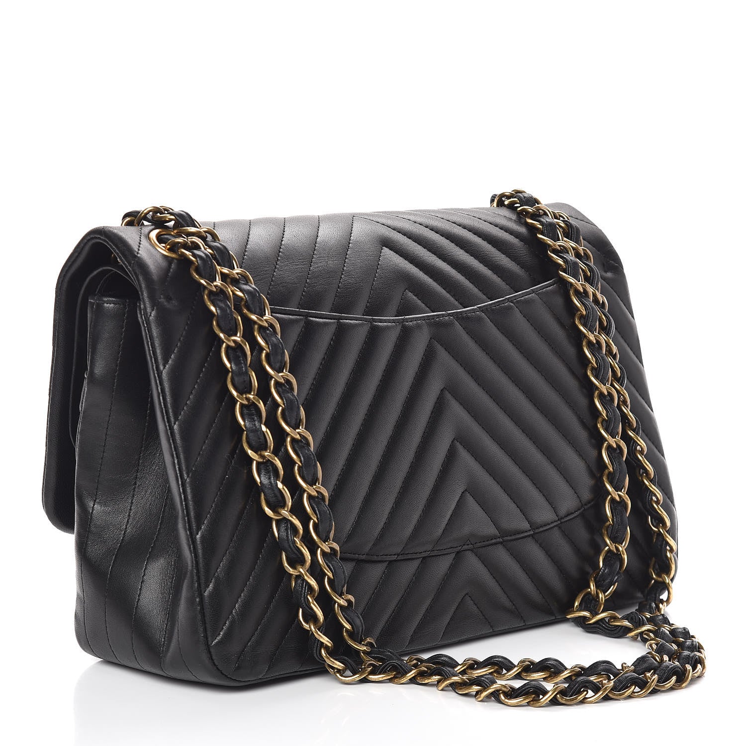 Chanel Lambskin Chevron Quilted Jumbo Double Flap Black 3 of 9