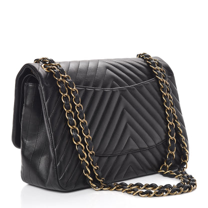 Chanel Lambskin Chevron Quilted Jumbo Double Flap Black 3 of 9