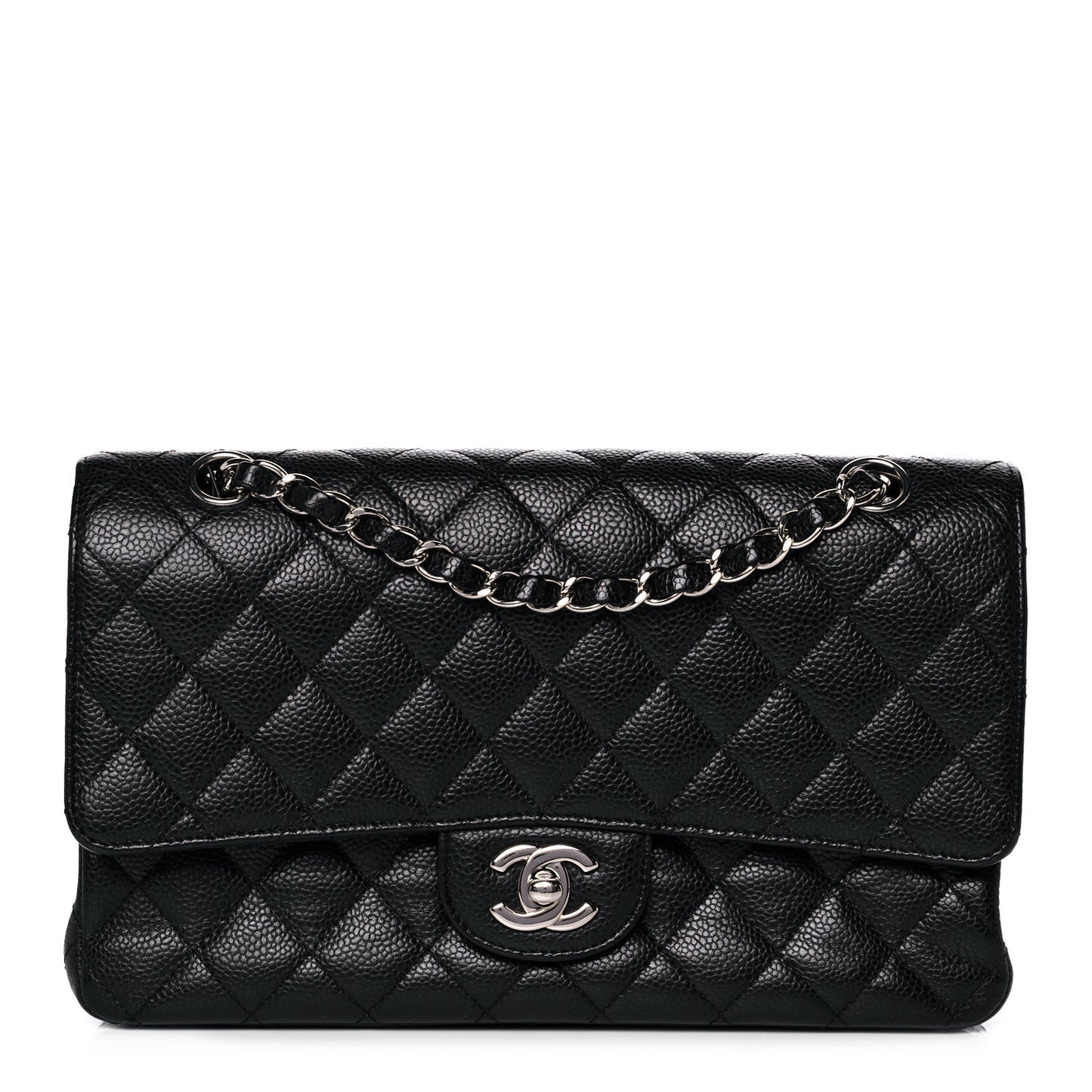 Caviar Quilted Medium Double Flap Black