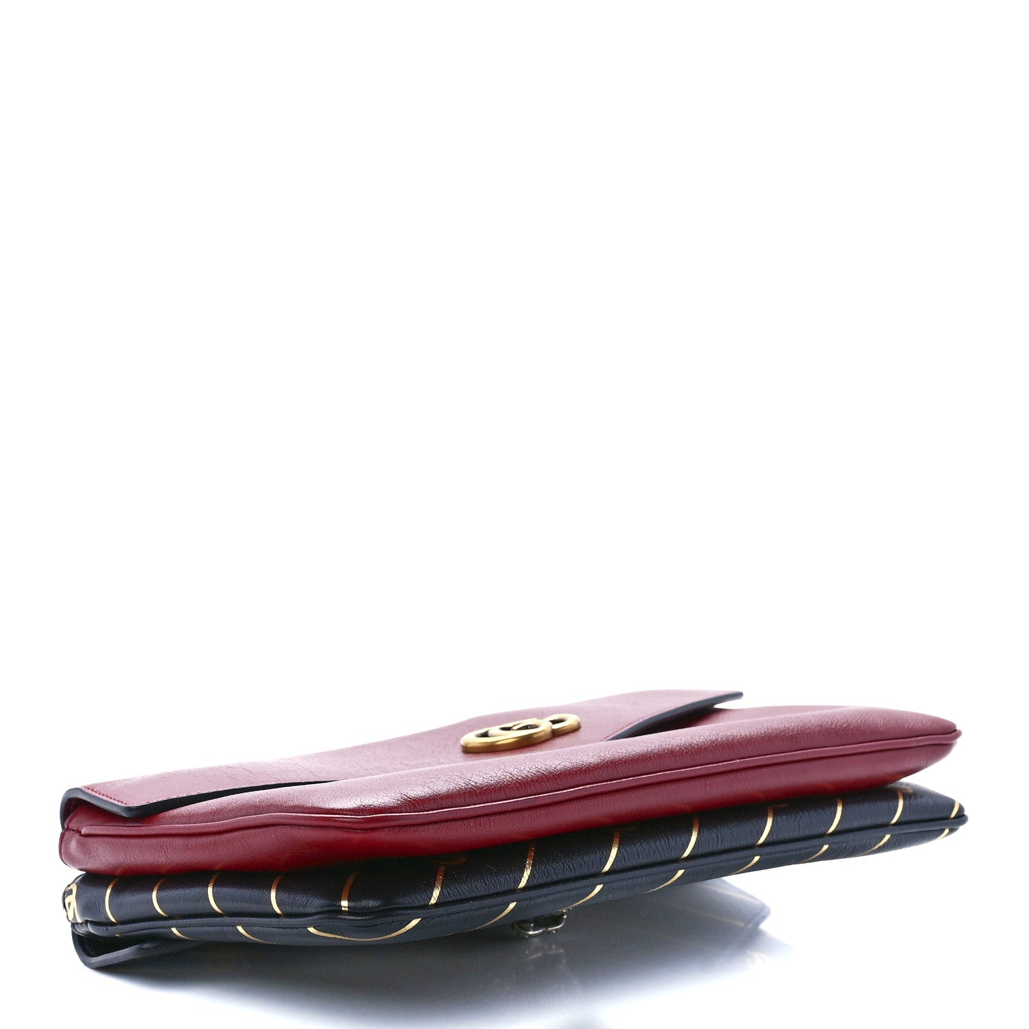 Gucci Calfskin Diagonal GG Medium Thiara Double Envelope Shoulder Bag Black Red 4 of 13
