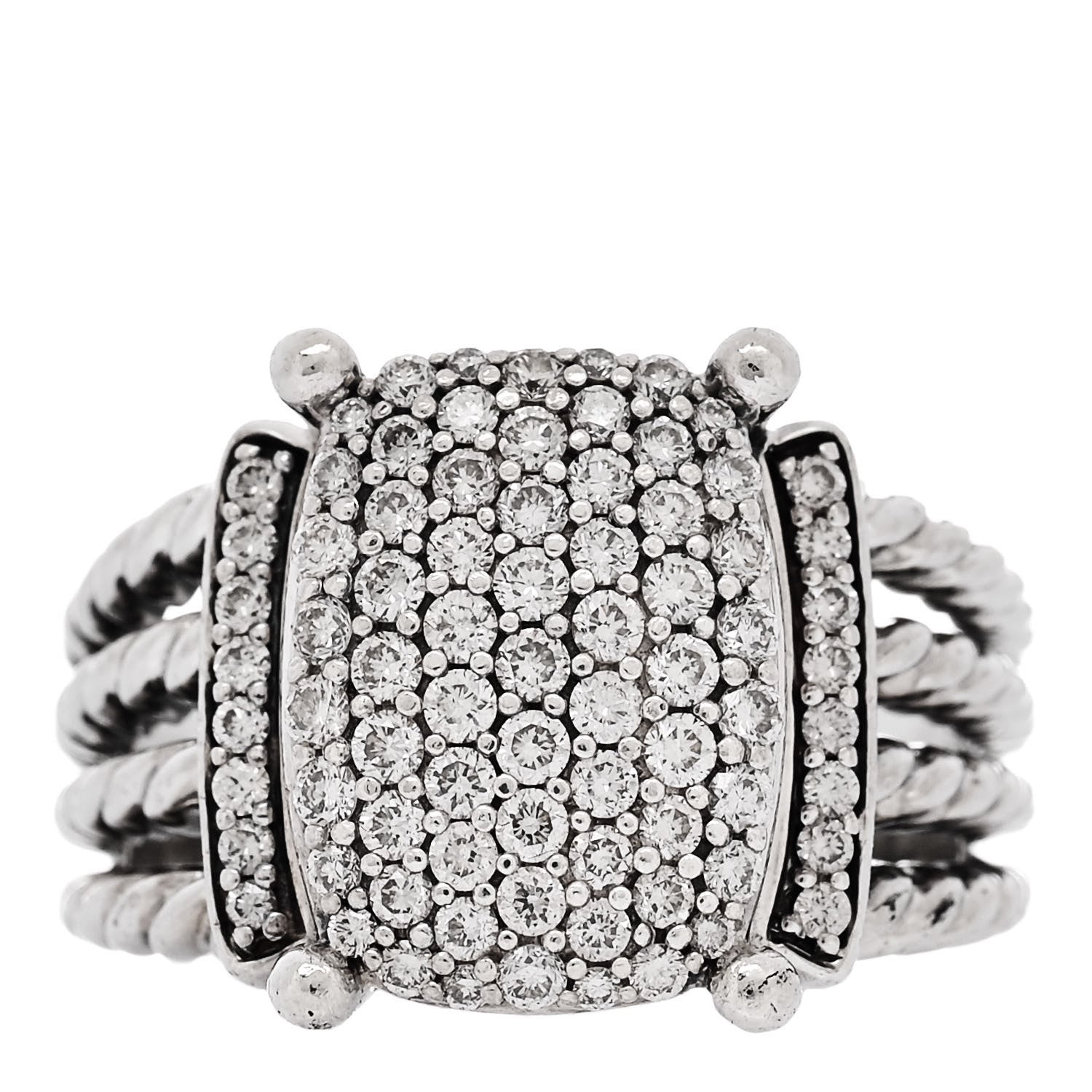 David Yurman Sterling Silver Diamond 16mm Wheaton Ring 62 10 1 of 6