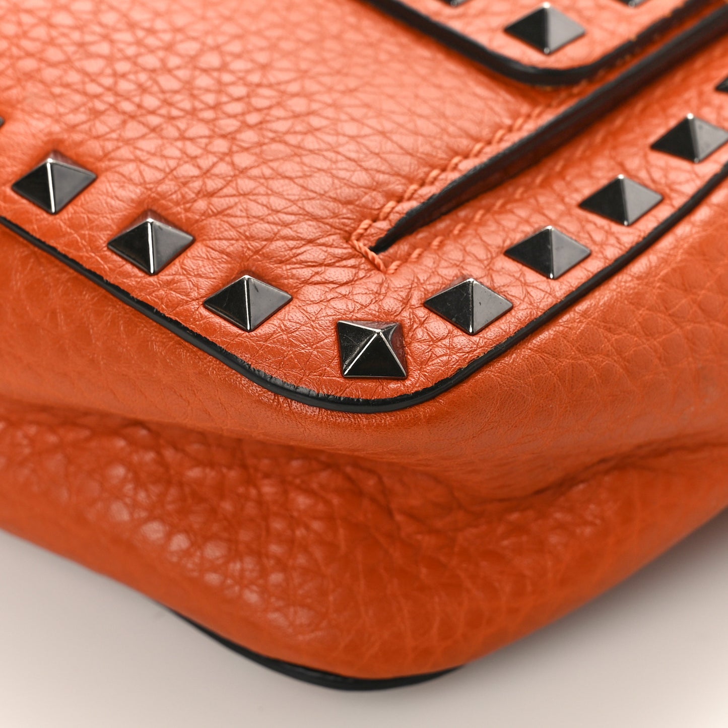 Grained Calfskin Small Rockstud Flap Pocket Camera Crossbody Bag Orange