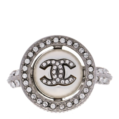 Chanel Pearl Crystal CC Ring 5.5 Silver 1 of 4