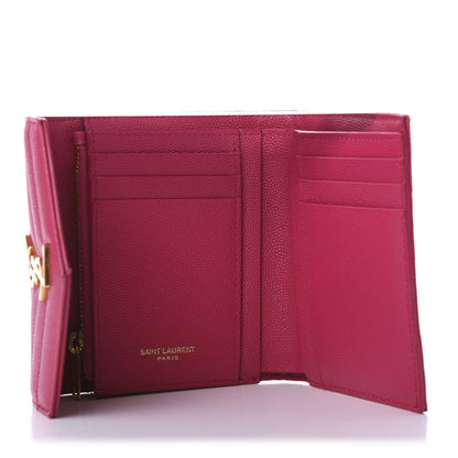 Saint Laurent Grain De Poudre Matelasse Chevron Monogram Compact Tri Fold Wallet Bright Pink 5 of 9