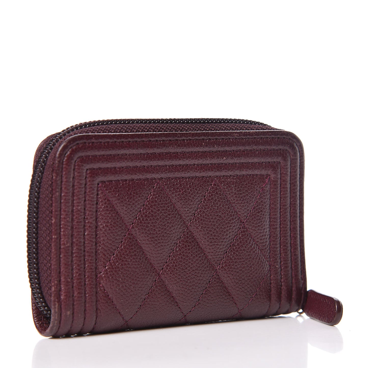 Caviar Quilted Boy Zip Around Coin Purse Wallet Dark Purple