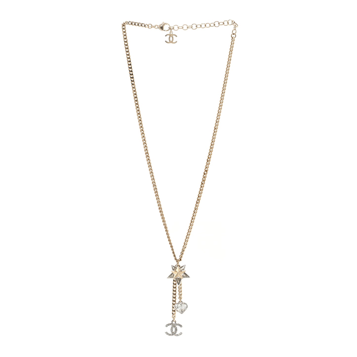 Crystal Star Heart CC Pendant Necklace Gold