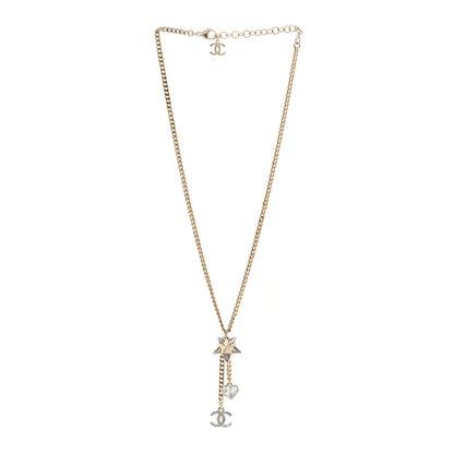 Chanel Crystal Star Heart CC Pendant Necklace Gold 3 of 5