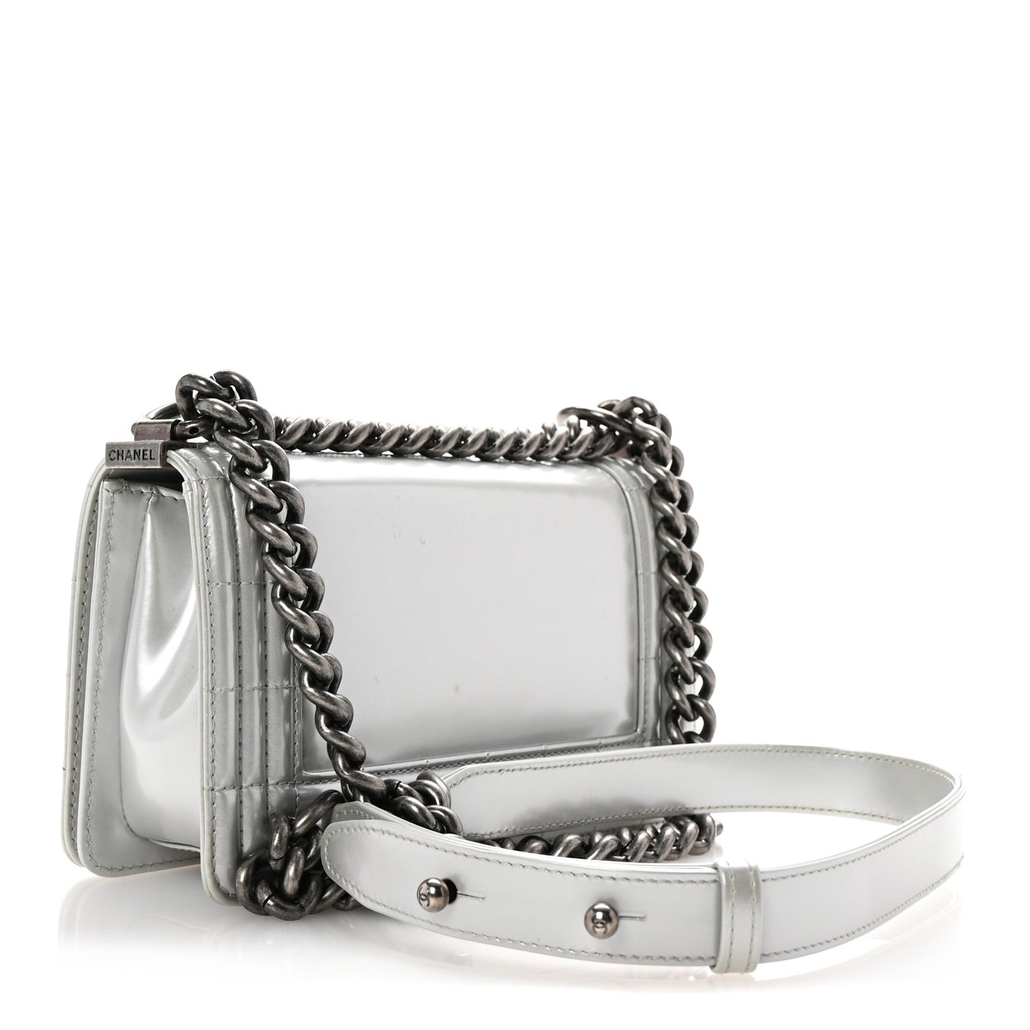 Iridescent Glazed Calfskin Small Boy Flap Silver