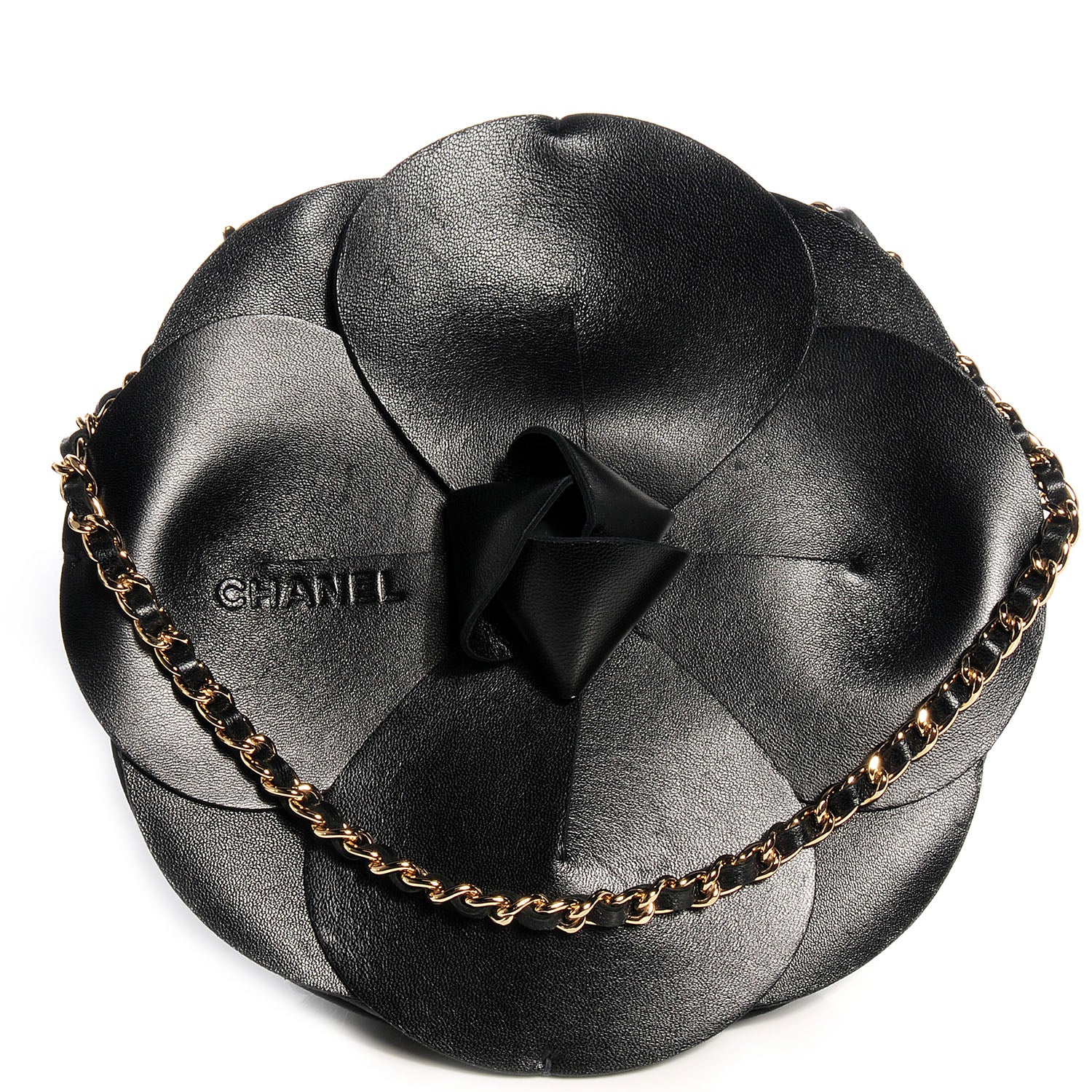 Chanel Leather Satin Camellia Evening Bag Black 1 of 8
