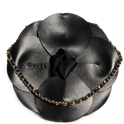 Chanel Leather Satin Camellia Evening Bag Black 1 of 8