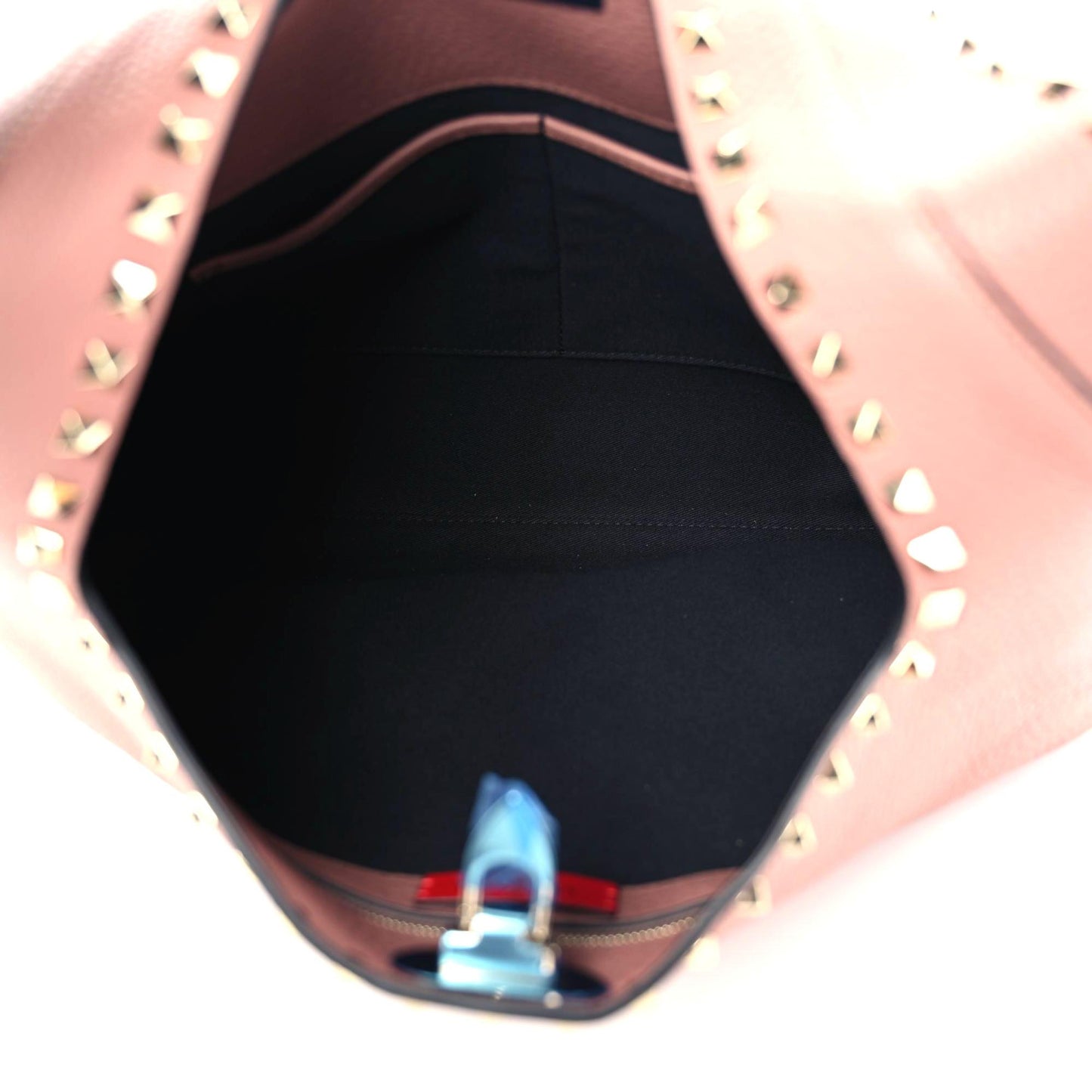 Pebbled Calfskin Small Rockstud Flip Lock Hobo Dark Nude