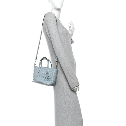 Gucci Nappa Chevron Matelasse Small GG Marmont Tote Bag Icy Blue 2 of 10