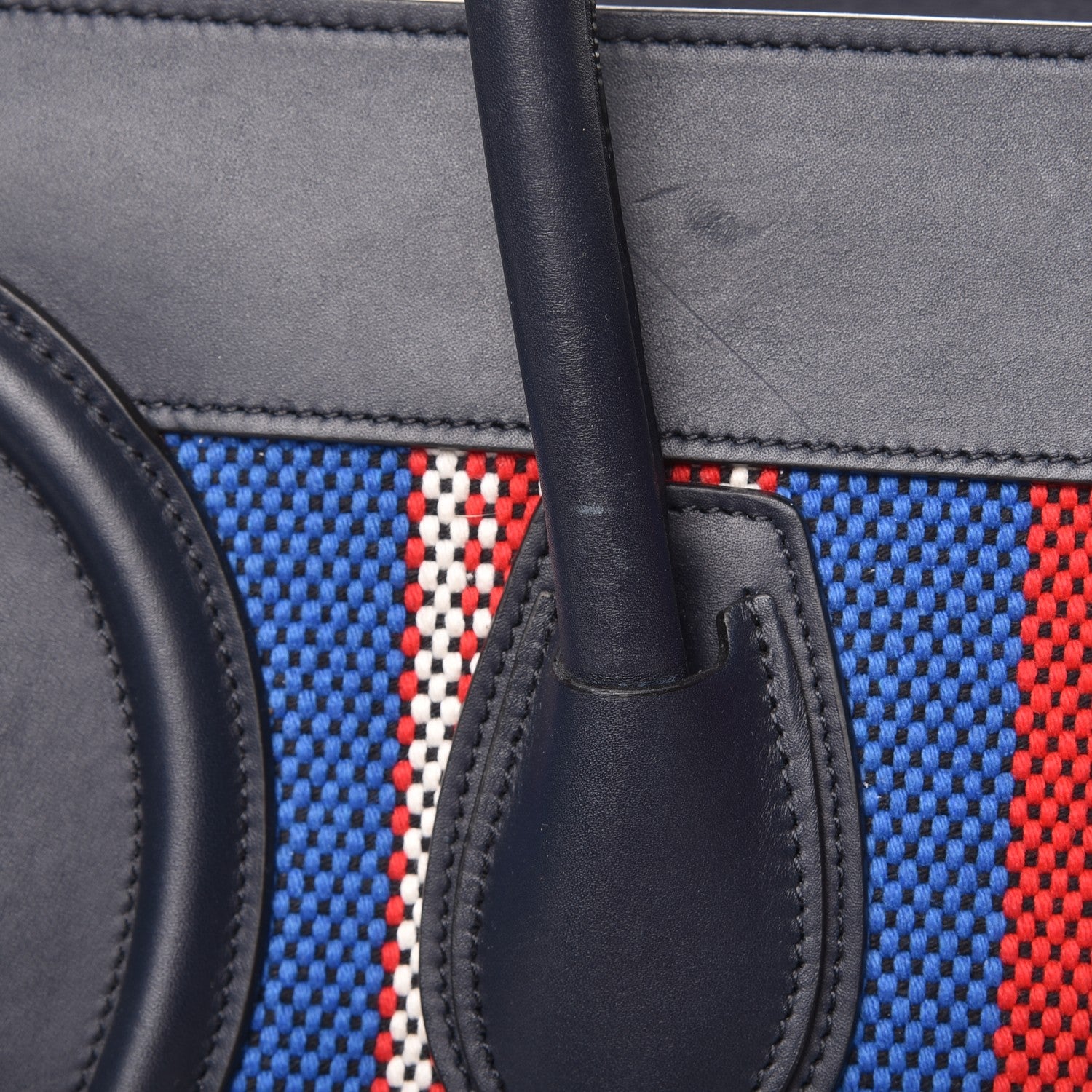Celine Smooth Calfskin Striped Cotton Canvas Mini Luggage Navy Blue 11 of 15