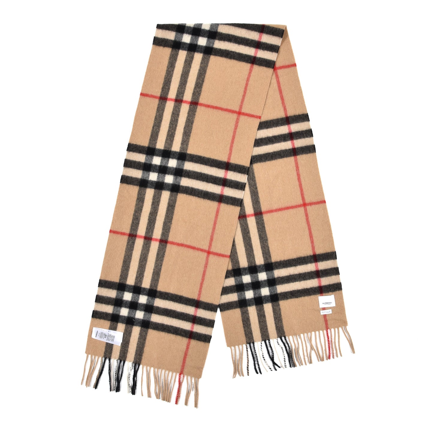 Cashmere Giant Check Fringe Scarf Archive Beige