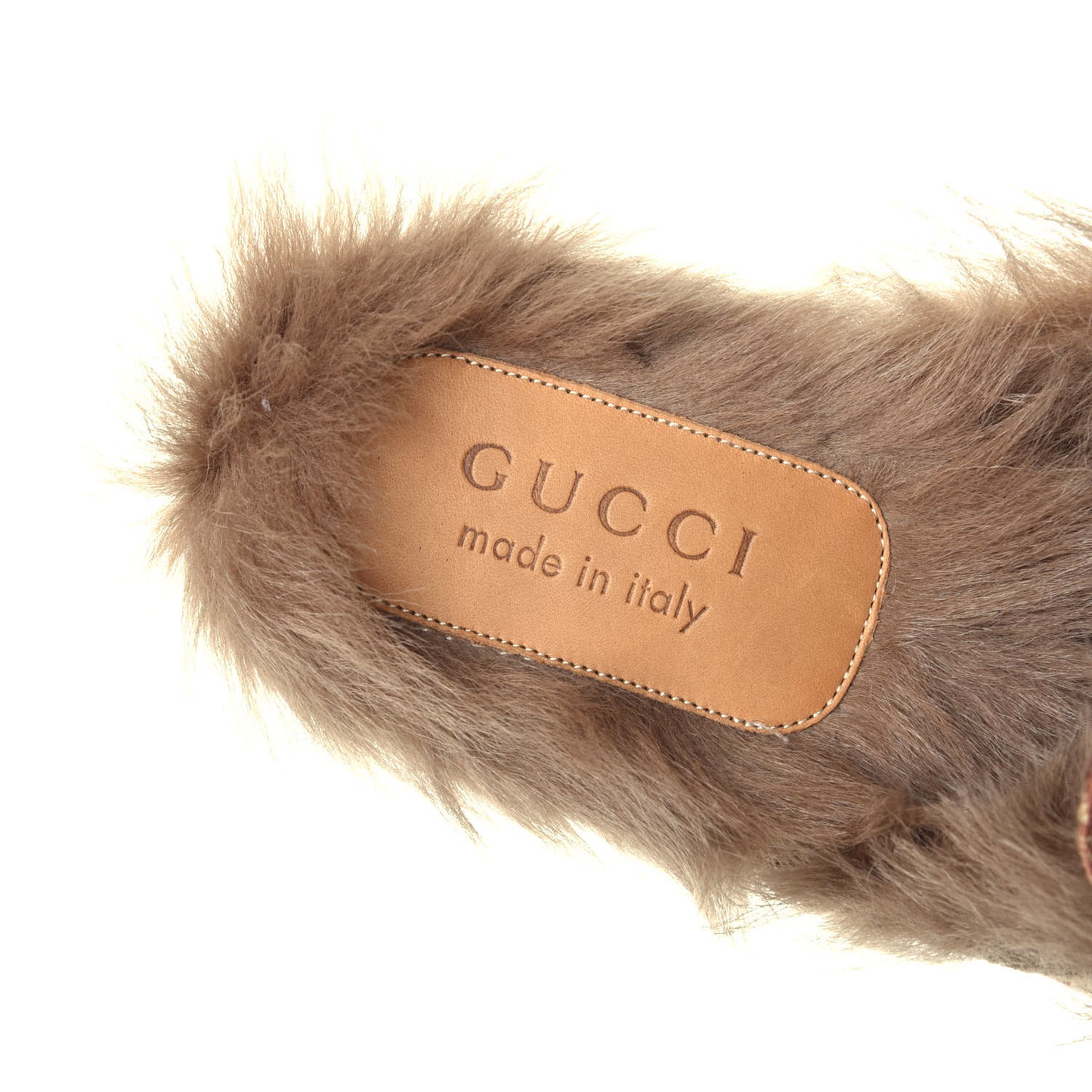 GG Monogram Fur Mens Princetown Slippers 7 Beige Ruggine Rust