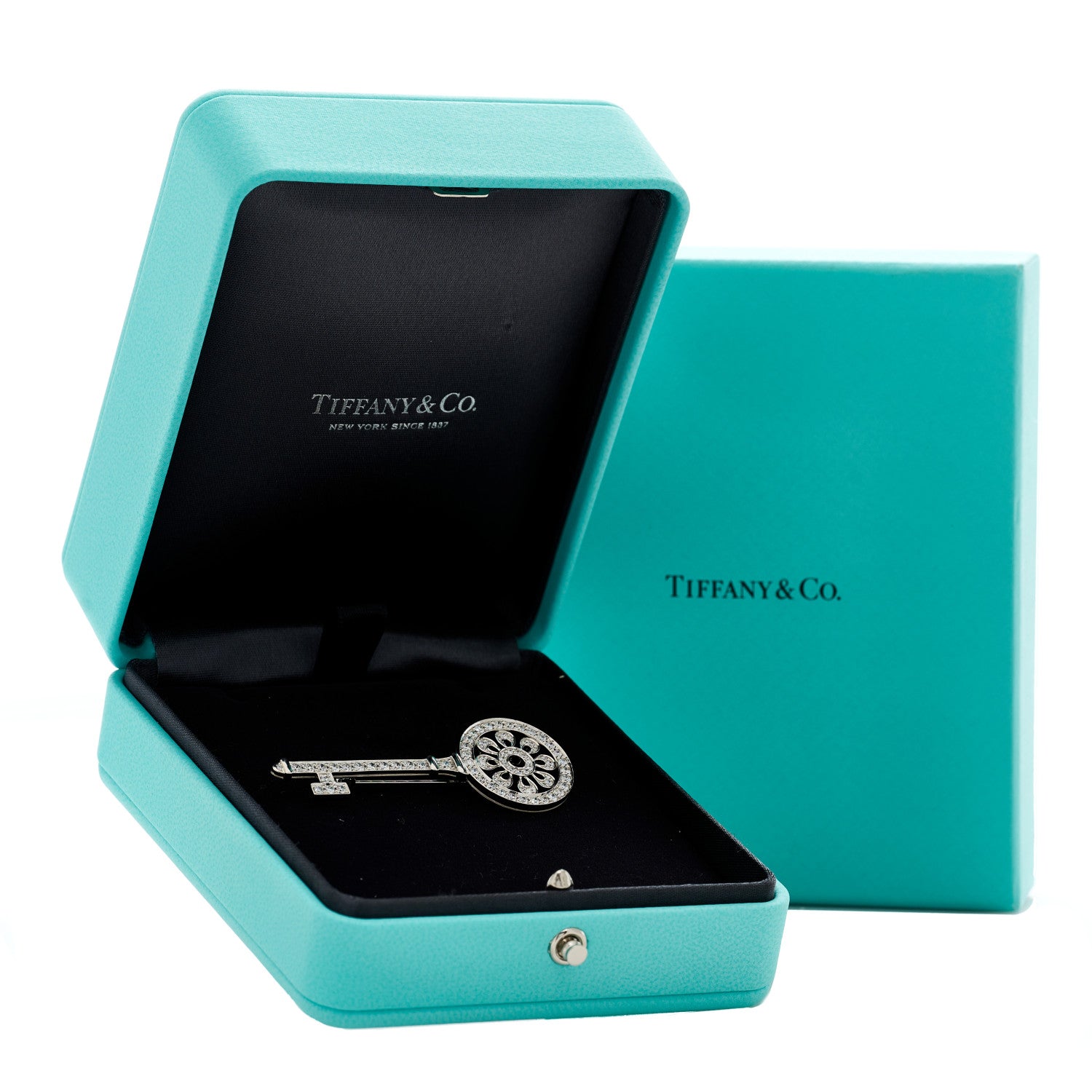 Tiffany Platinum Diamond Petals Key Brooch Pin 6 of 6