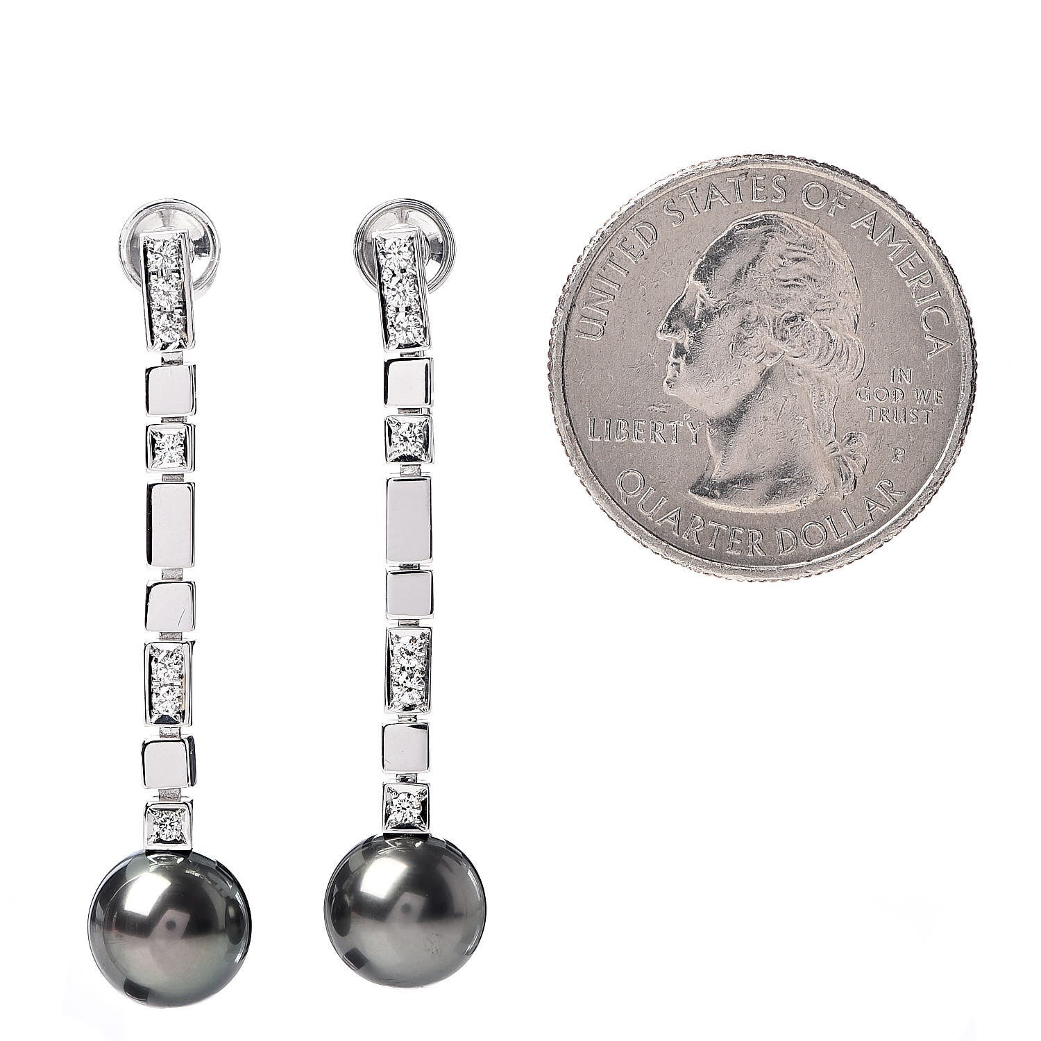 Mikimoto 18K White Gold Diamond Black South Sea Pearl 9mm Drop Screw Back Earrings 2 of 5