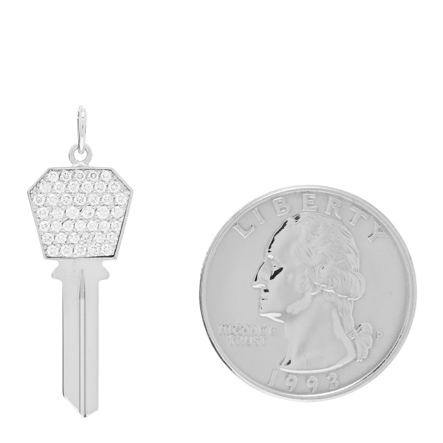 Tiffany 18K White Gold Diamond Small Modern Keys Hexagon Key Pendant 2 of 3