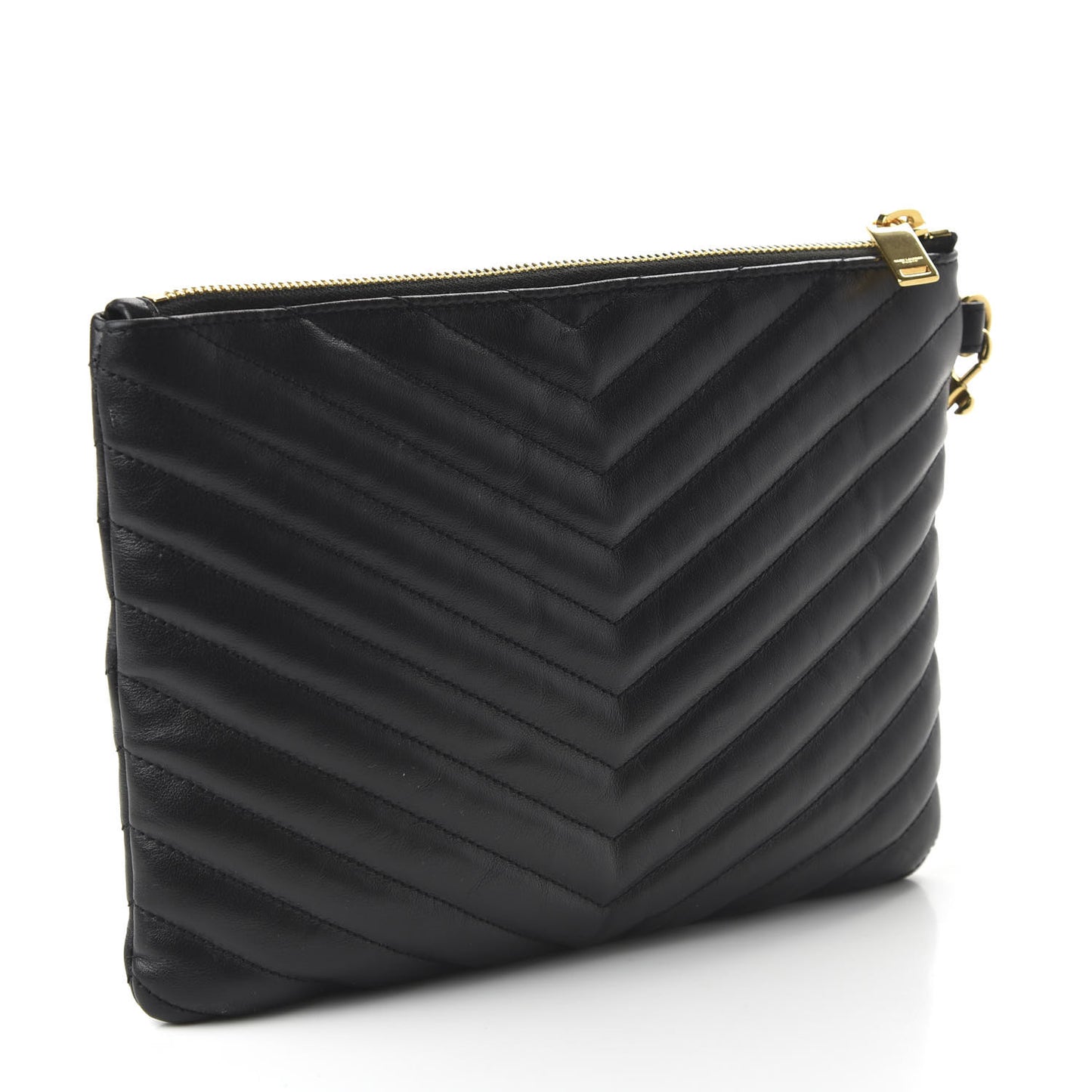 Calfskin Matelasse Chevron Monogram A5 Wristlet Black