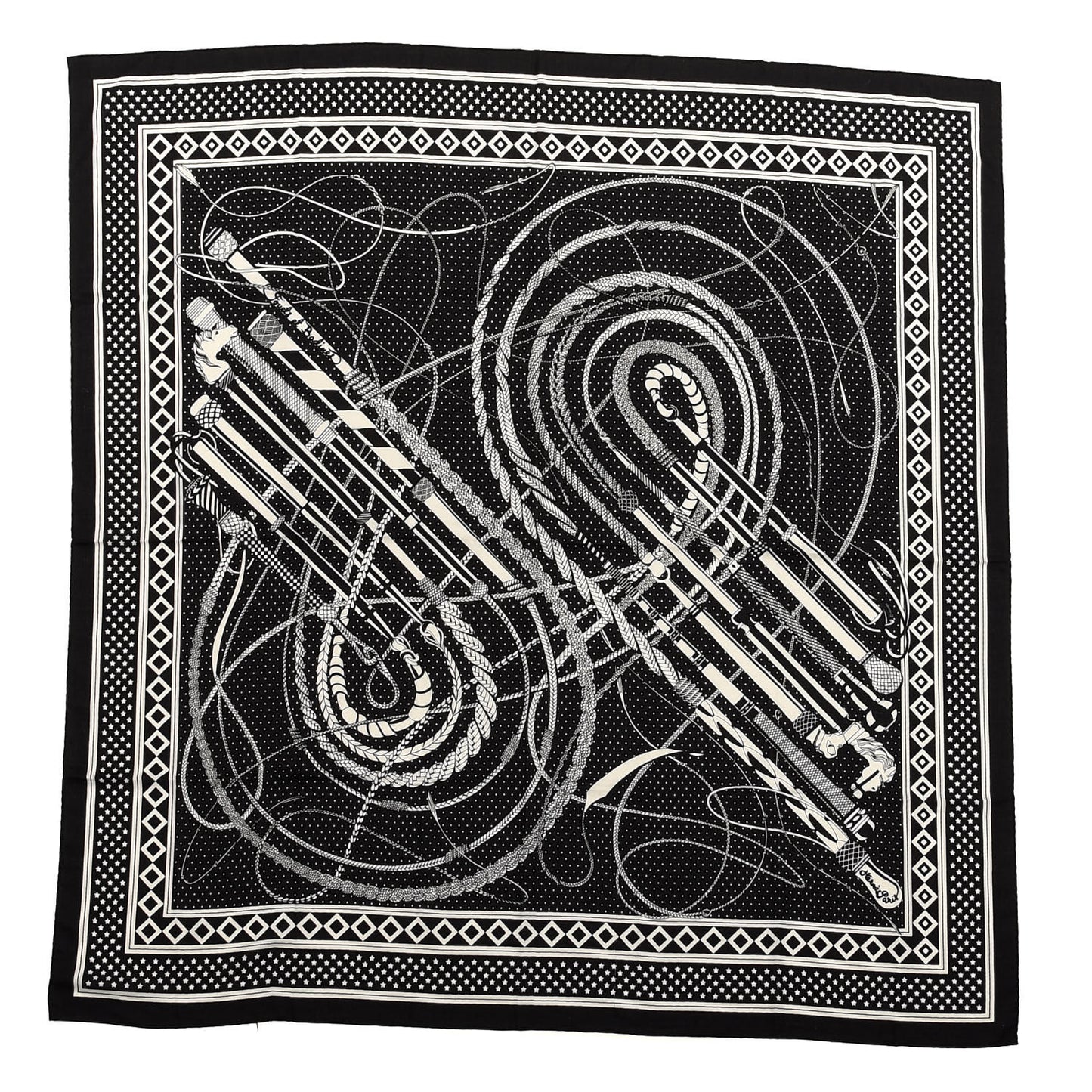 Silk Cashmere Fouets Et Badines Bandana Shawl 140 White Black