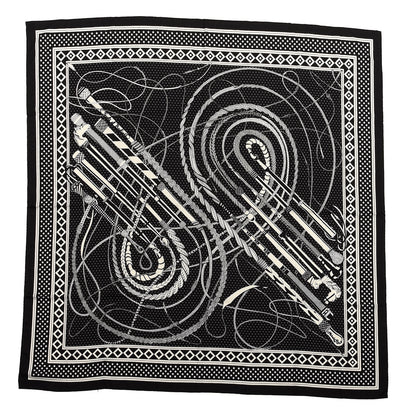 Hermes Silk Cashmere Fouets Et Badines Bandana Shawl 140 White Black 1 of 4