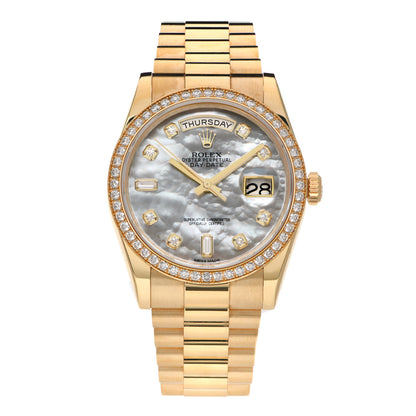 Rolex 18K Yellow Gold Diamond Mother of Pearl 36mm Oyster Perpetual Day-Date President Watch 118348 1 of 5