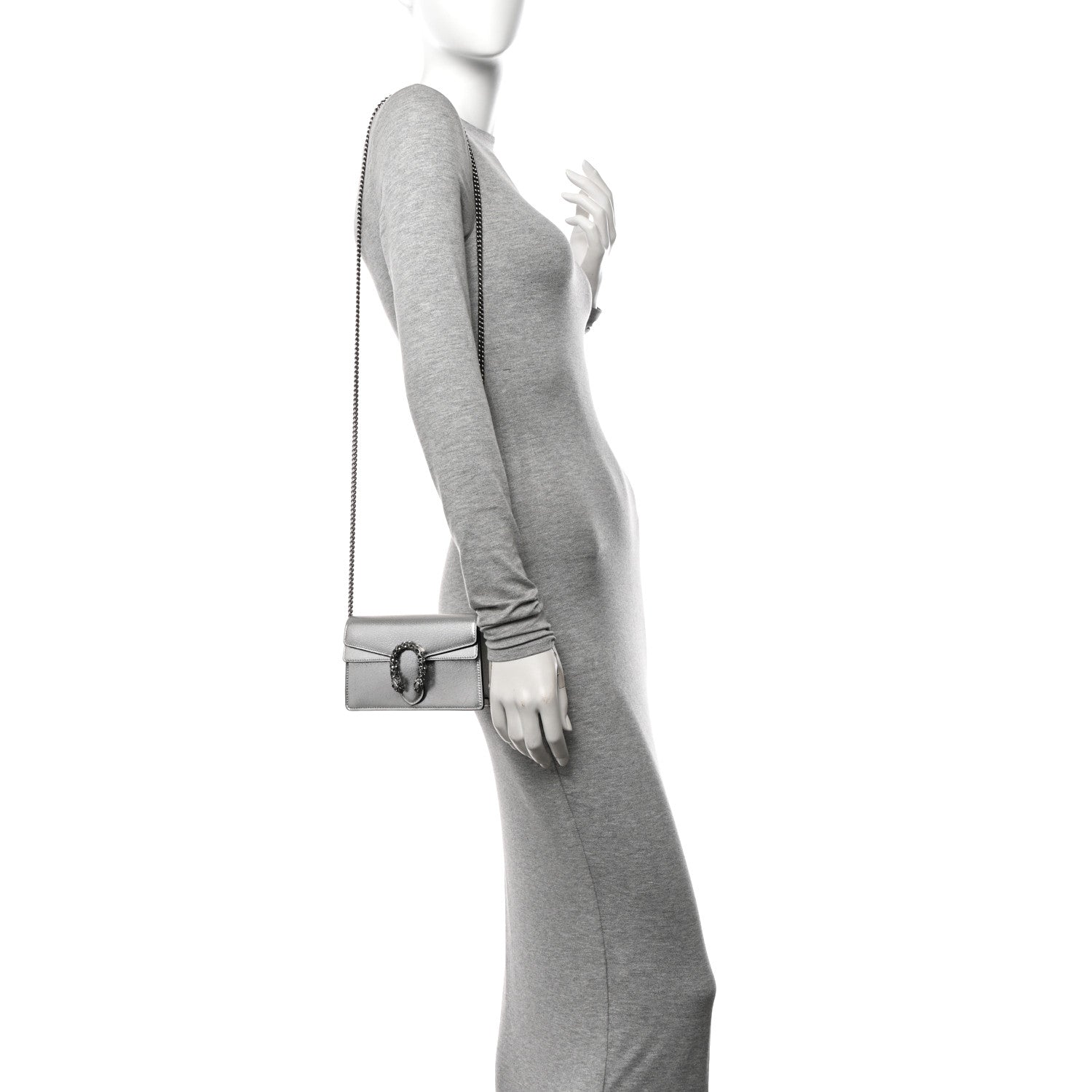 Gucci Metallic Calfskin Super Mini Dionysus Shoulder Bag Silver 2 of 10