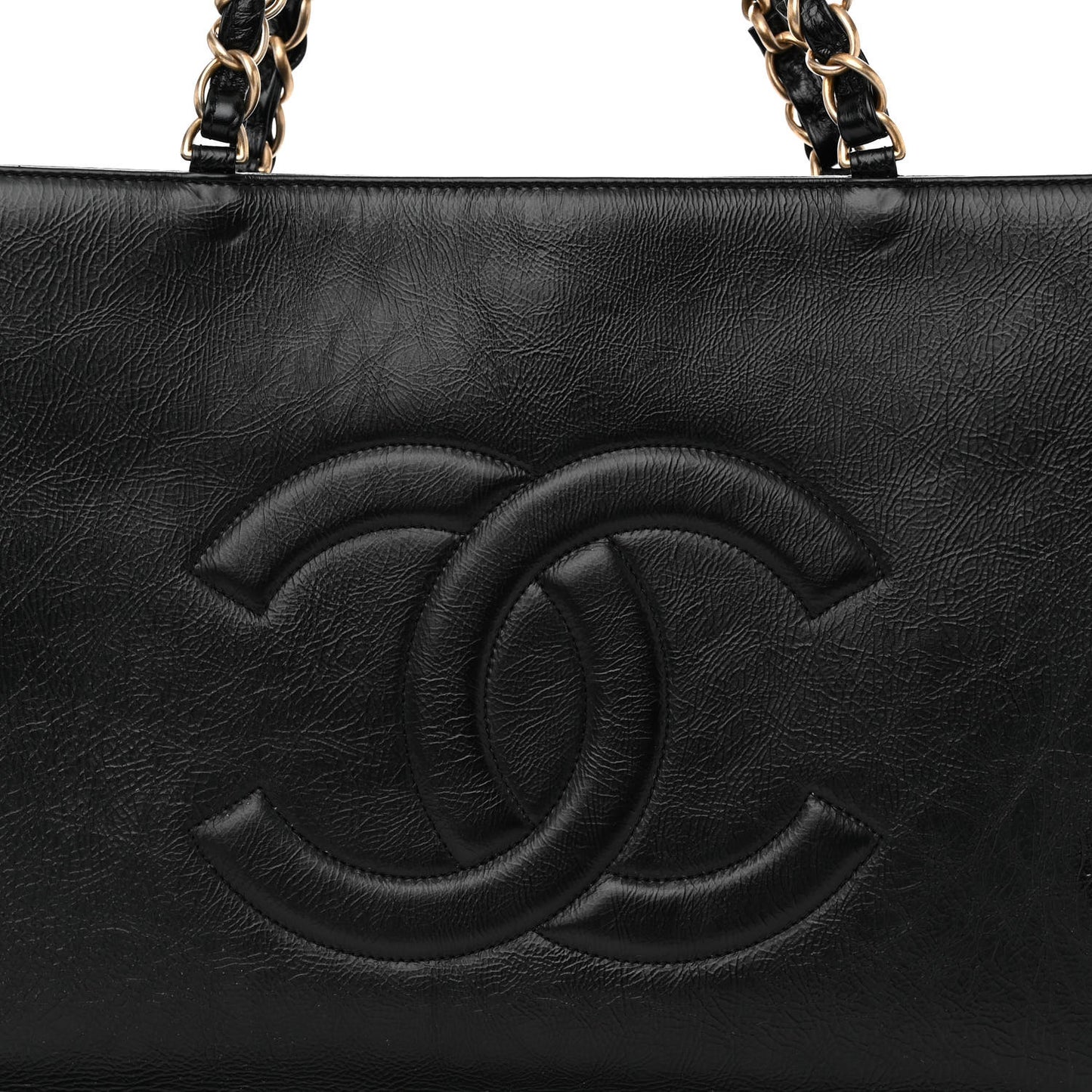 Shiny Aged Calfskin Shopping Bag Black