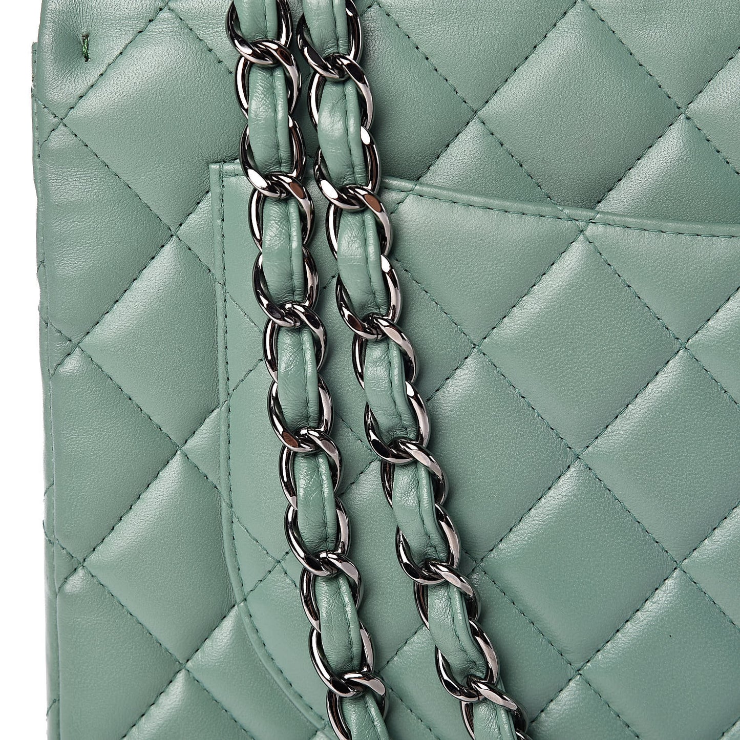 Lambskin Quilted Maxi Single Flap Green