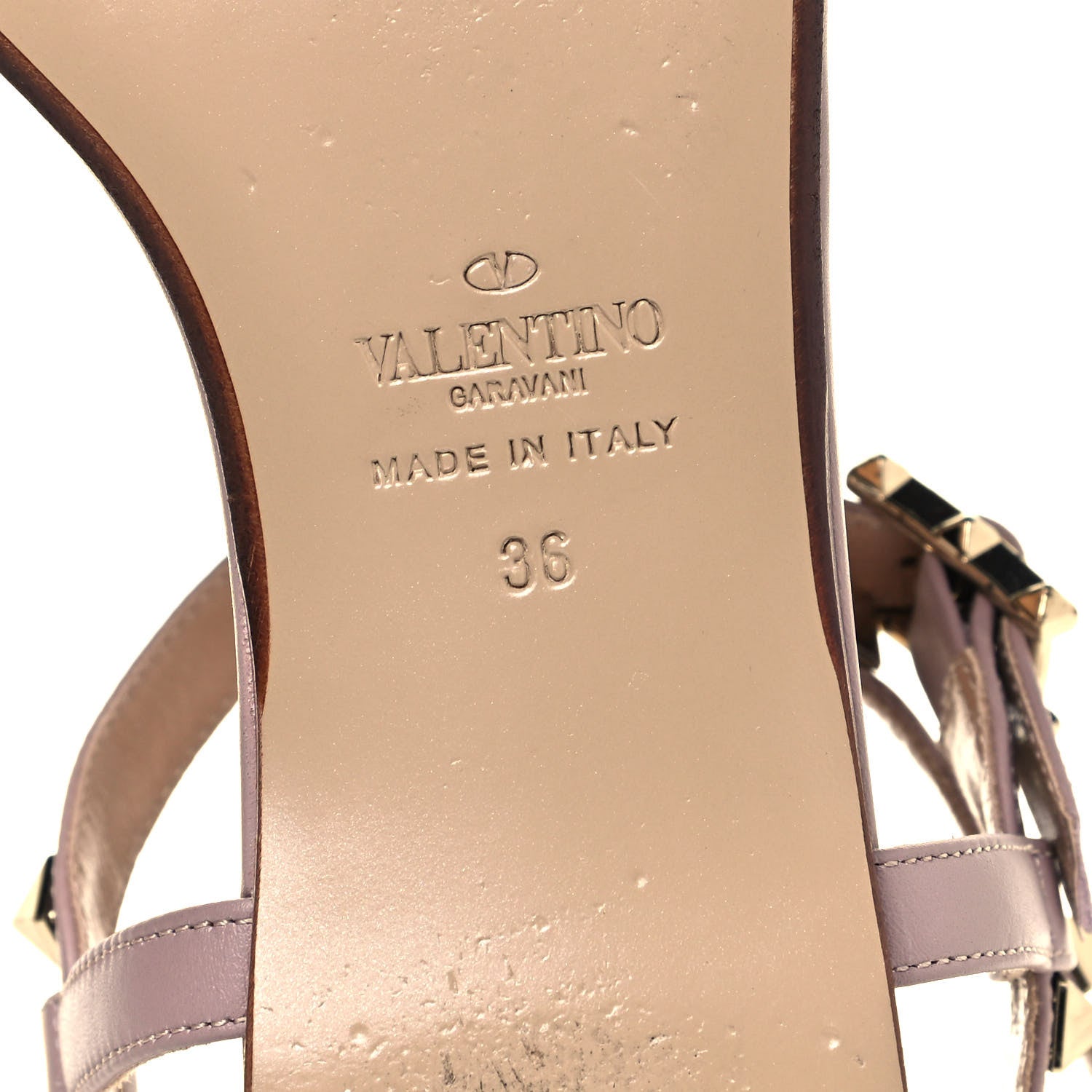 Valentino Garavani Calfskin Rockstud Ankle T-Strap Flat Sandals 36 Poudre 6 of 7