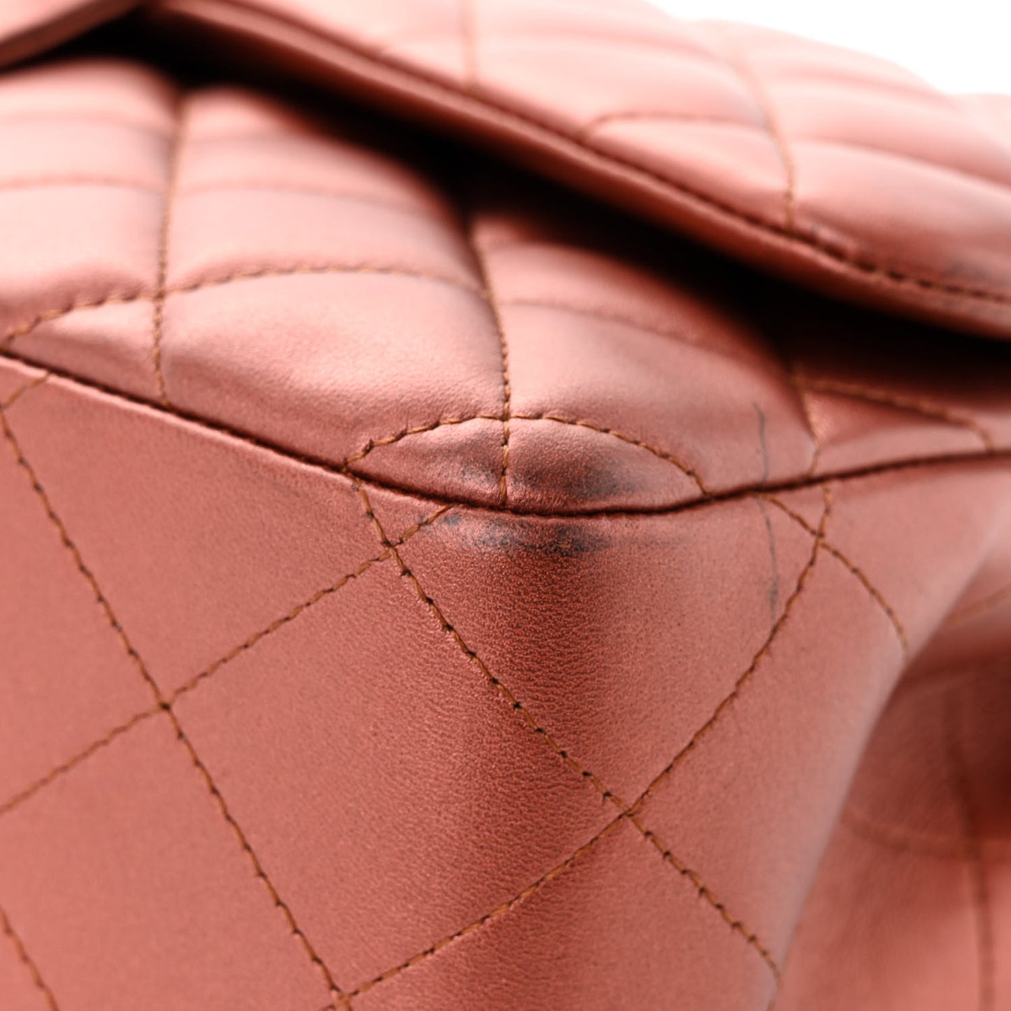 Metallic Lambskin Quilted Jumbo Double Flap Copper
