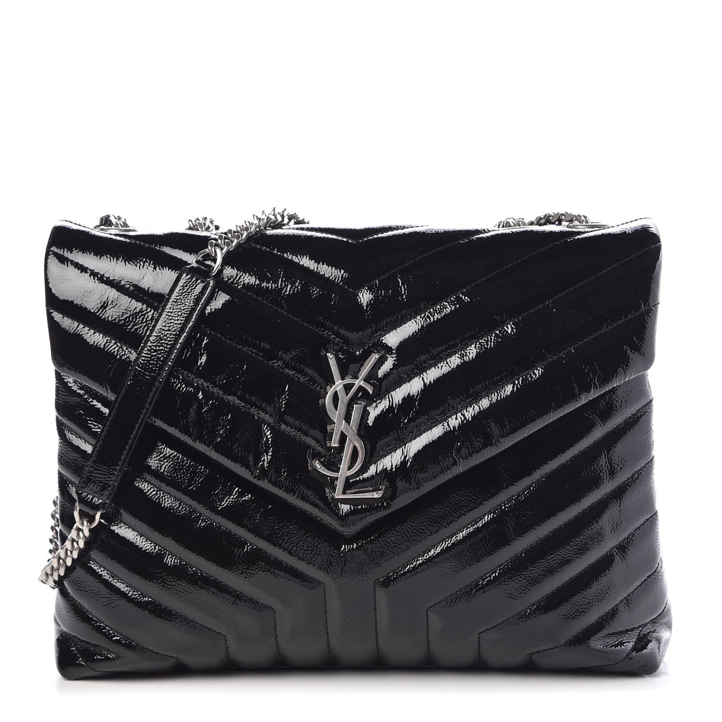 Patent Y Quilted Monogram Medium Loulou Chain Satchel Black