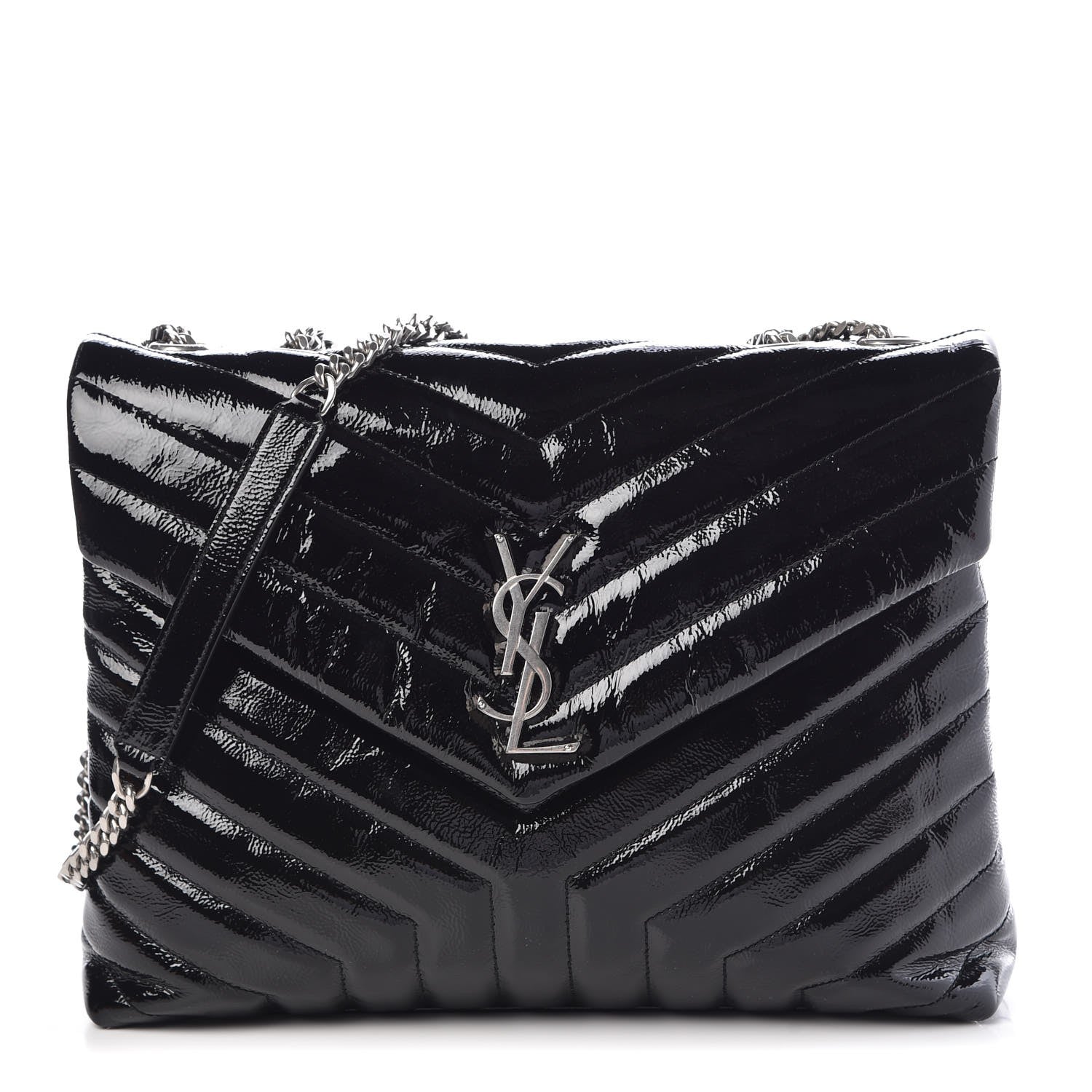 Saint Laurent Patent Y Quilted Monogram Medium Loulou Chain Satchel Black 1 of 7