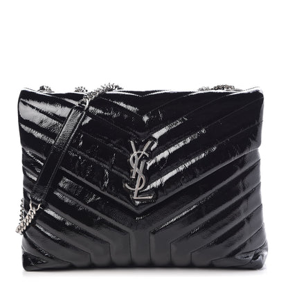 Saint Laurent Patent Y Quilted Monogram Medium Loulou Chain Satchel Black 1 of 7