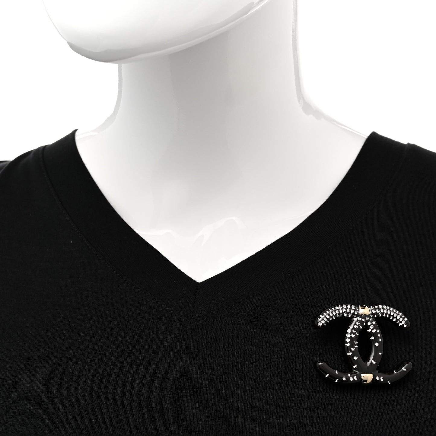 Resin Crystal CC Brooch Gold Black