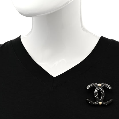 Chanel Resin Crystal CC Brooch Gold Black 2 of 5