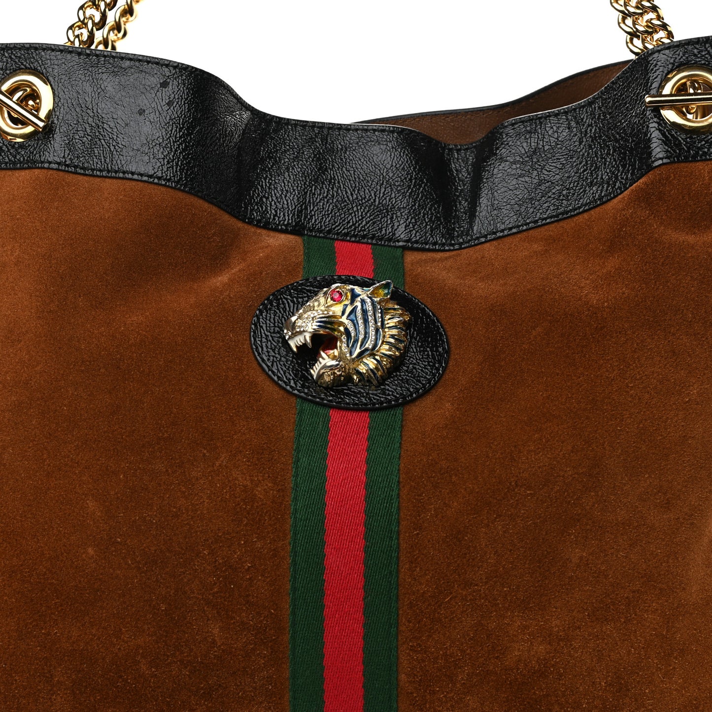 Suede Patent Large Rajah Chain Tote Nocciola Black