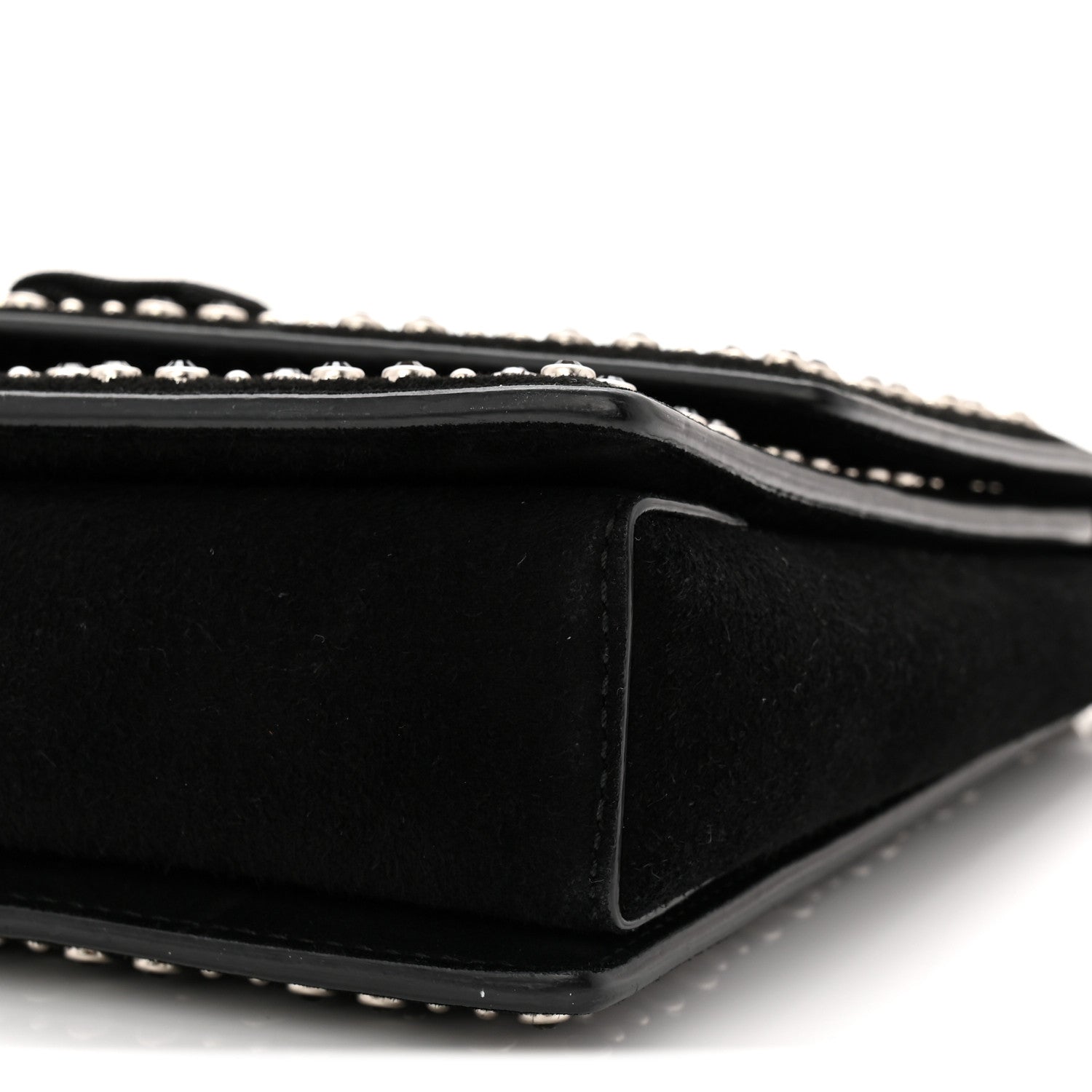 Salvatore Ferragamo Suede Calfskin Studded Crystal Ginny Vara Bow Shoulder Bag Black 9 of 9