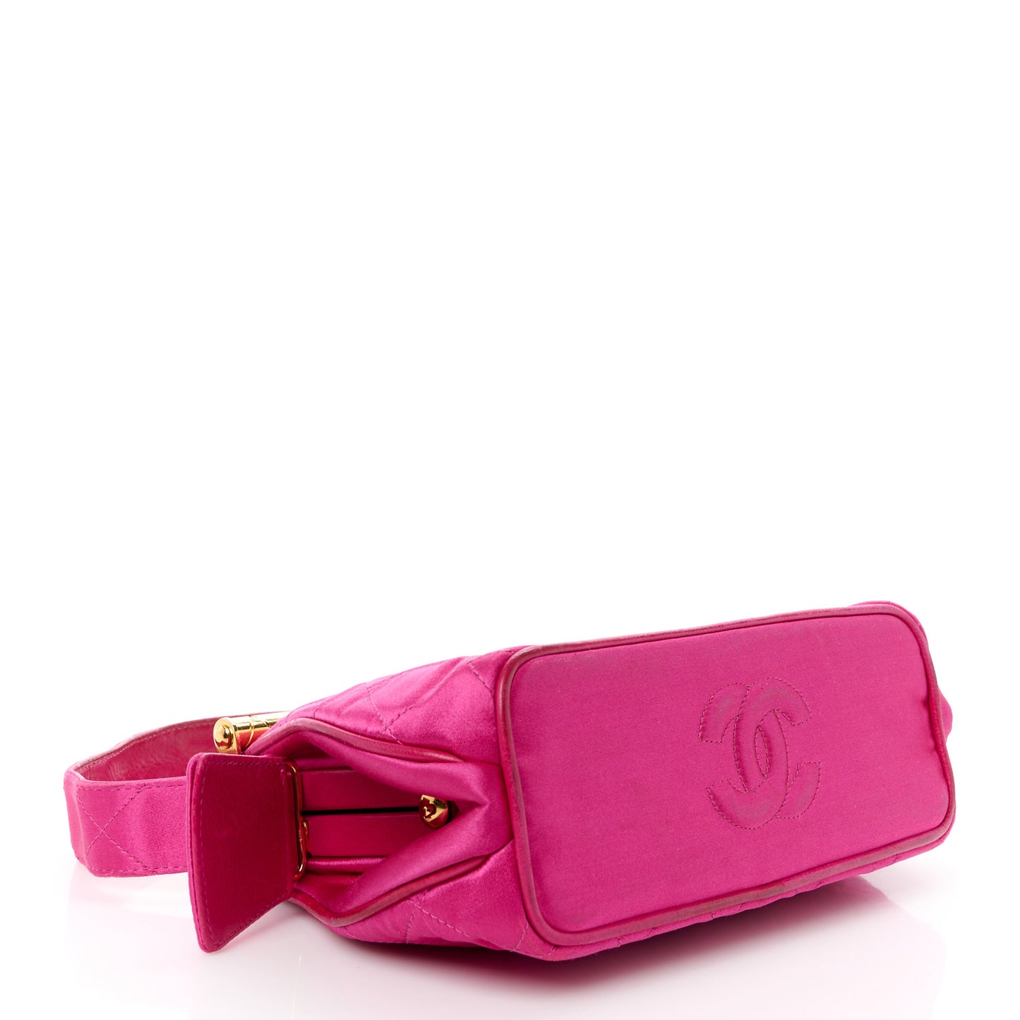 Satin Quilted Bar Frame Evening Bag Fuchsia