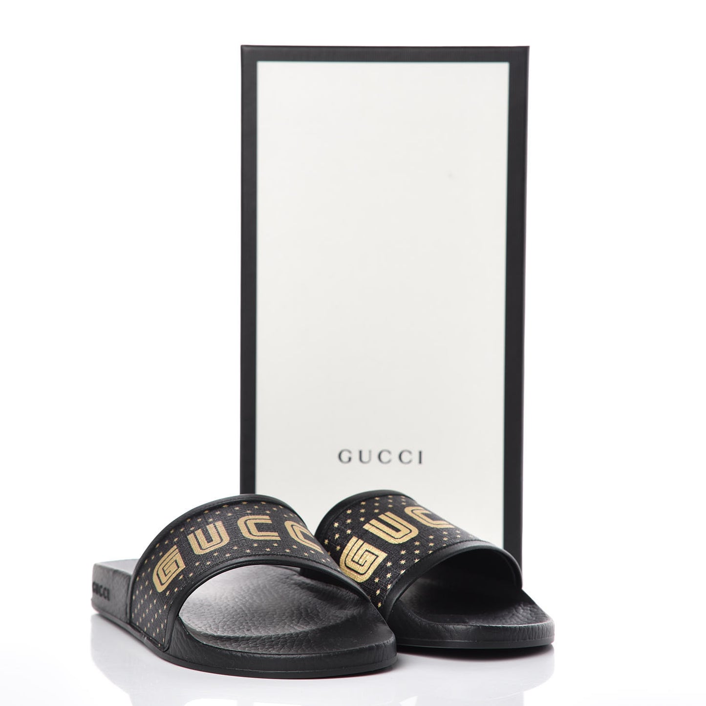 X SEGA Supreme Canvas GUCCY Stars Womens Slide Sandals 38 Black Gold