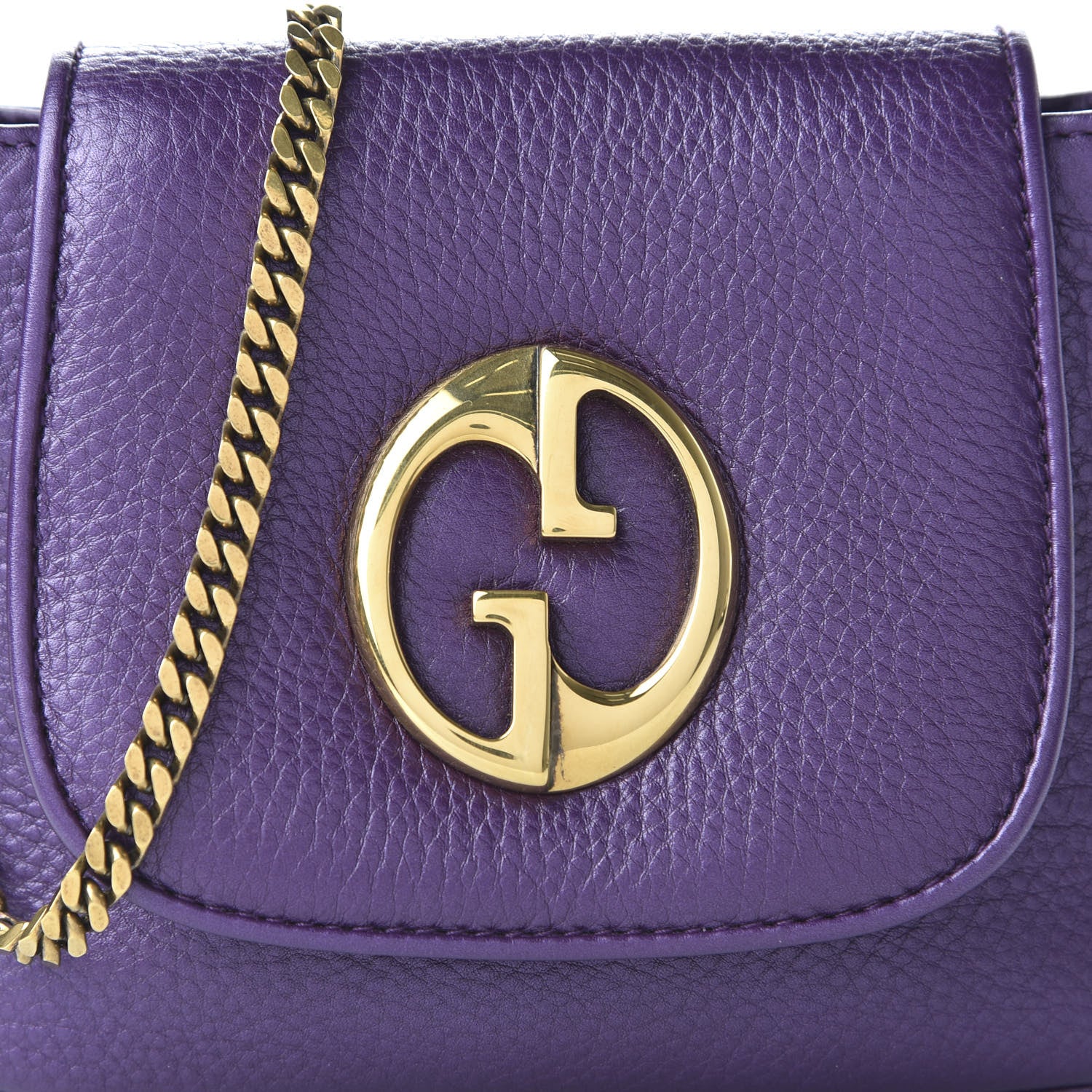 Gucci Metallic Pebbled Calfskin Small 1973 Chain Shoulder Bag Purple 10 of 10