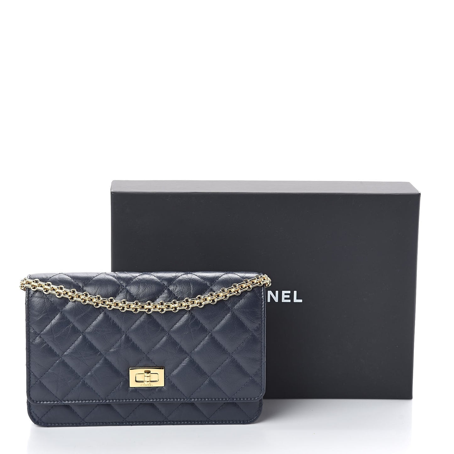 Aged Calfskin Quilted Reissue Wallet On Chain WOC Navy