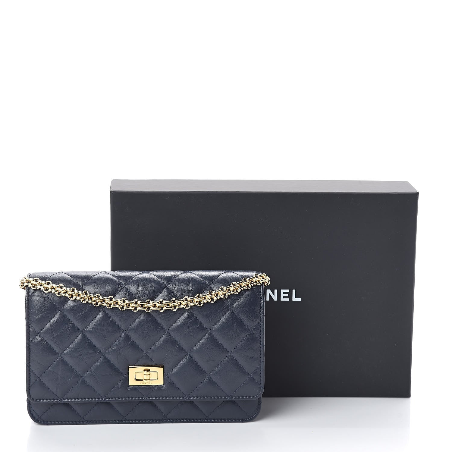 Chanel Aged Calfskin Quilted Reissue Wallet On Chain WOC Navy 11 of 11