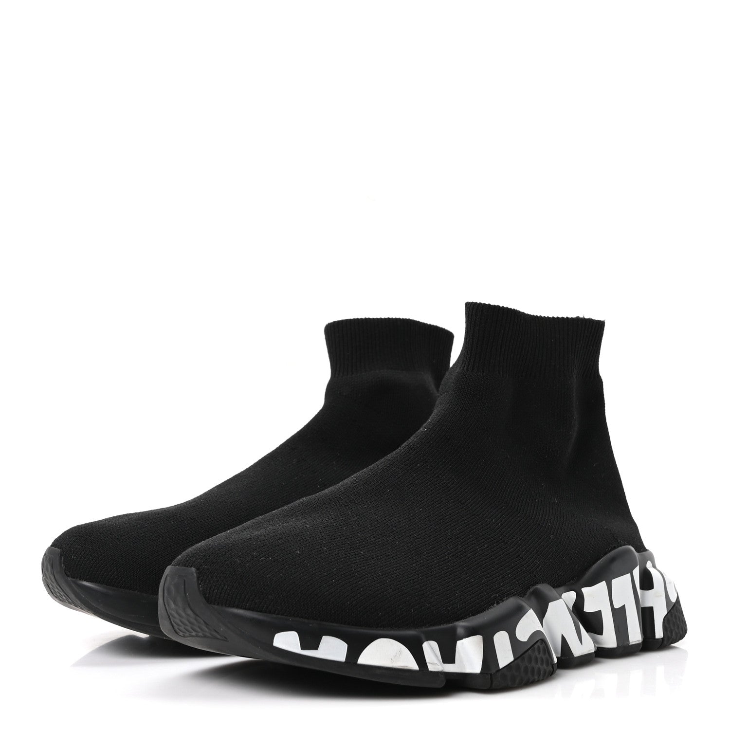 Balenciaga Neoprene Knit Womens Speed Graffiti Sneakers 38 Black White 4 of 8