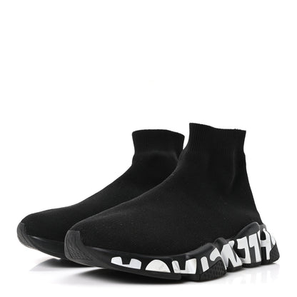 Balenciaga Neoprene Knit Womens Speed Graffiti Sneakers 38 Black White 4 of 8