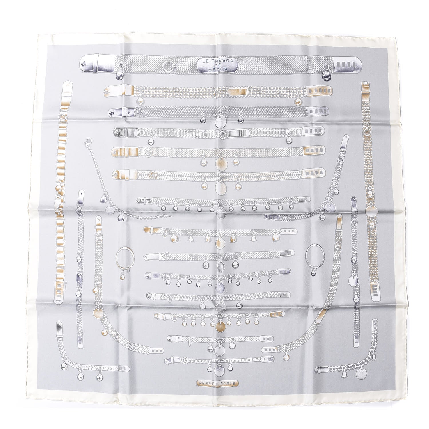 Hermes Silk Le Tresor De Medor Scarf 90 Ivory Gris Perle 1 of 4